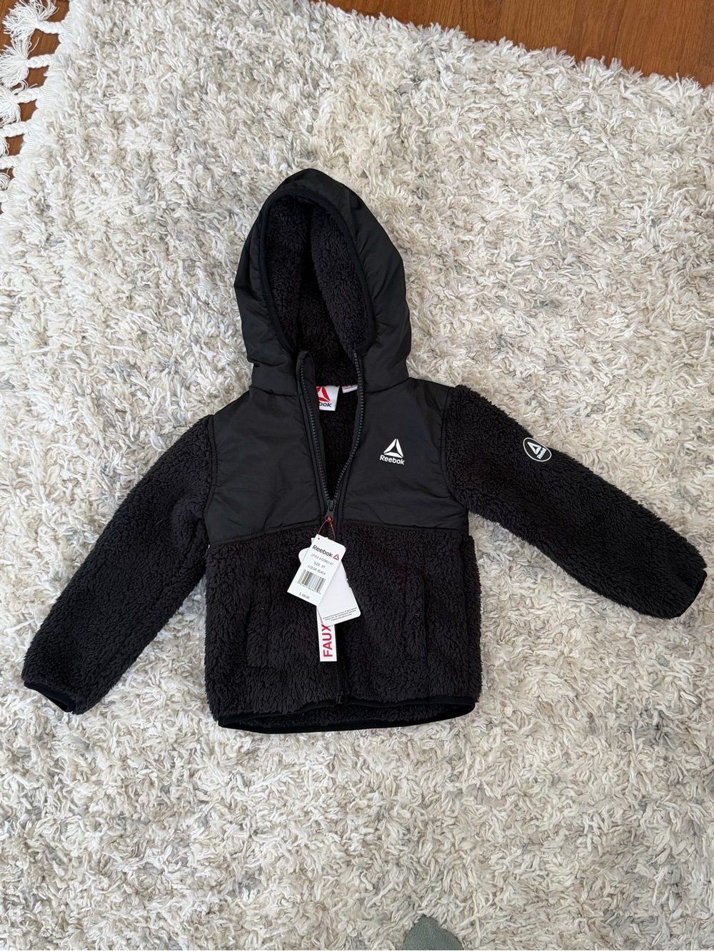 Reebok Black Faux-Sherpa Hooded Jacket for Kids